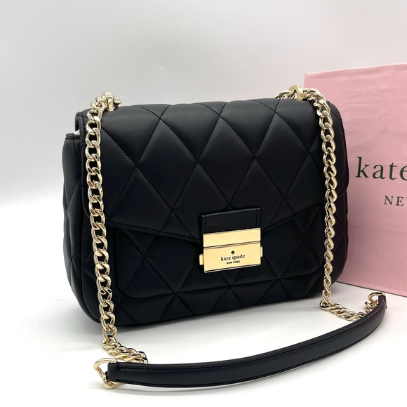 Kate Spade Carey Small Quilted Flap Shoulder Crossbody Bag Black - Picture 2 of 11